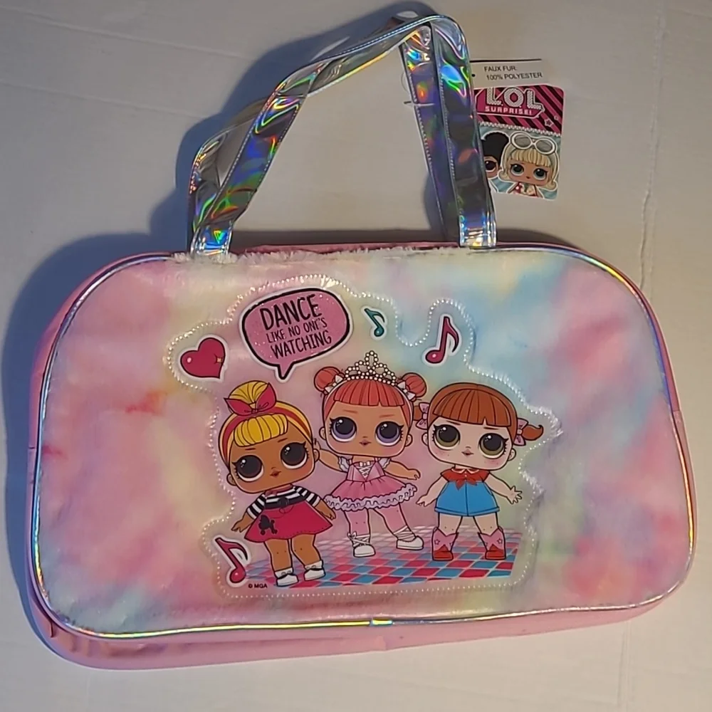 New with tags! LOL Surprise kids pink duffle carrying bag metallic faux fur trim